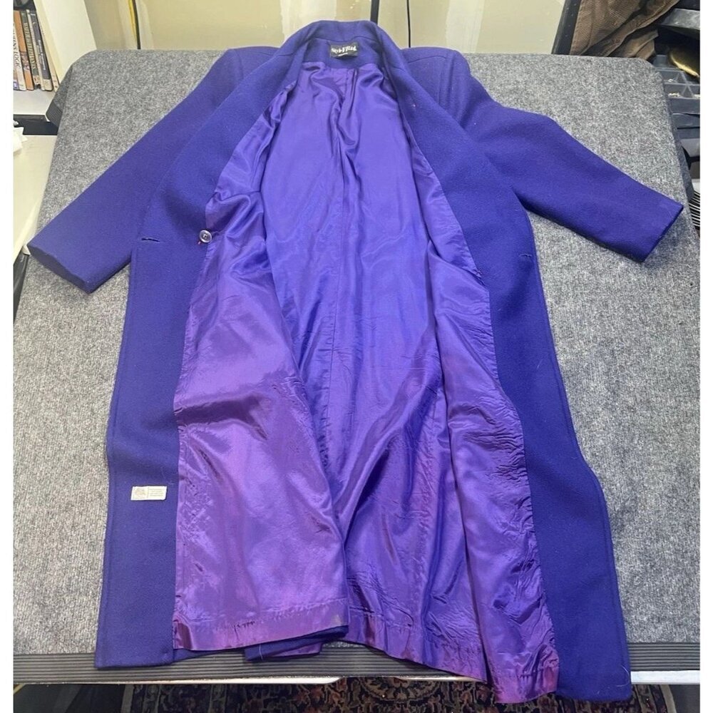 Vintage Purple 100% Wool Coat Long USA Style LTD Large Size 12-14 - Picture 3 of 8